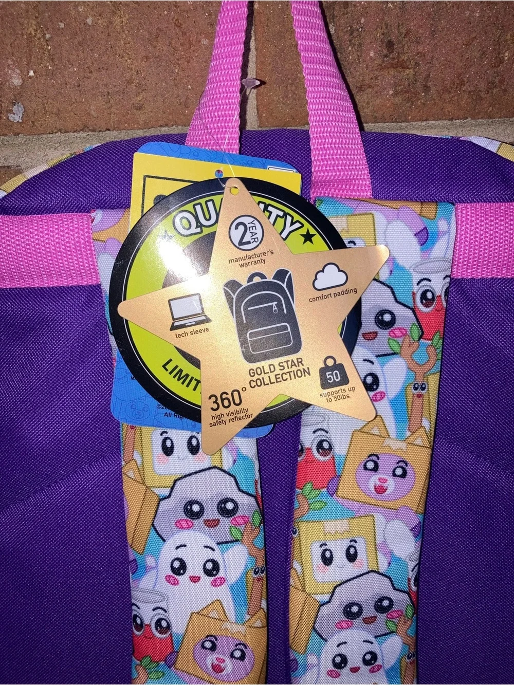 Lankybox Kids Purple Cartoon Gold Star Collection Backpack